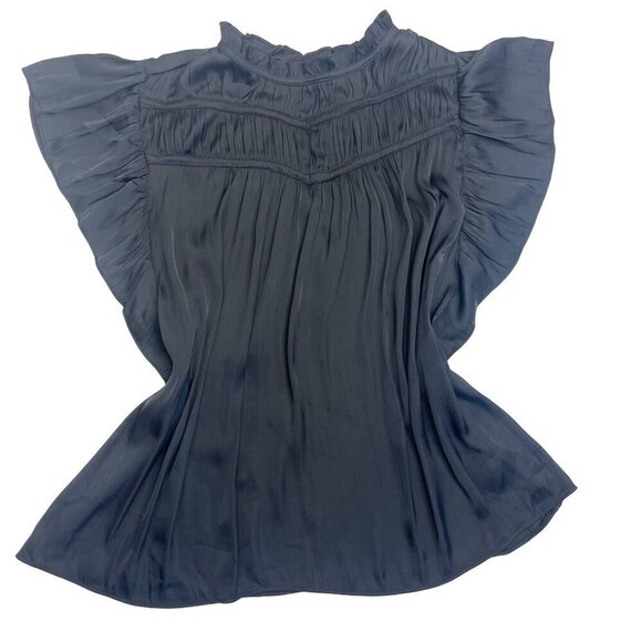 Joie Ruffle Neck Black Blouse Ladies Size Small Shirred Blouse Large Sleeves - Picture 2 of 6